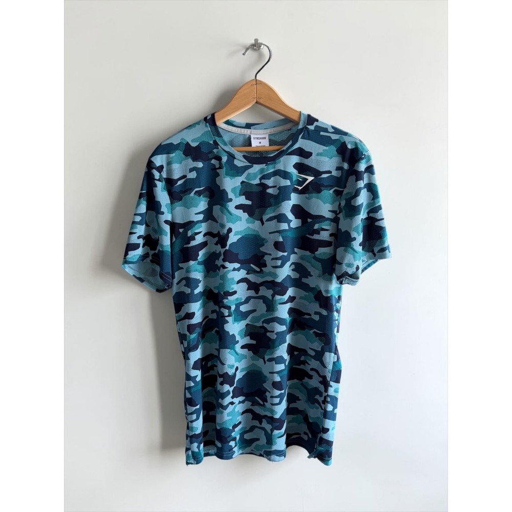 Gymshark Arrival Blue Camo Short Sleeve Performance T-Shirt Womens Medium
